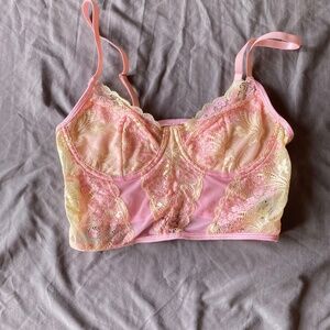 Pink and yellow festival lace crop top